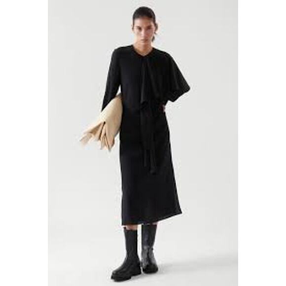 COS Silk Cape Dress Black Quiet Luxury 2 - Picture 1 of 14